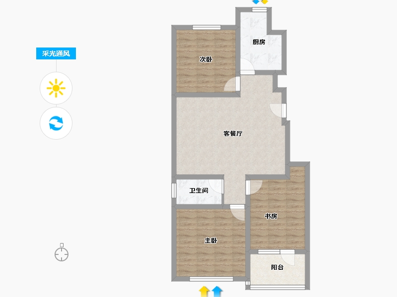 山东省-淄博市-洪铝东城华府-80.02-户型库-采光通风