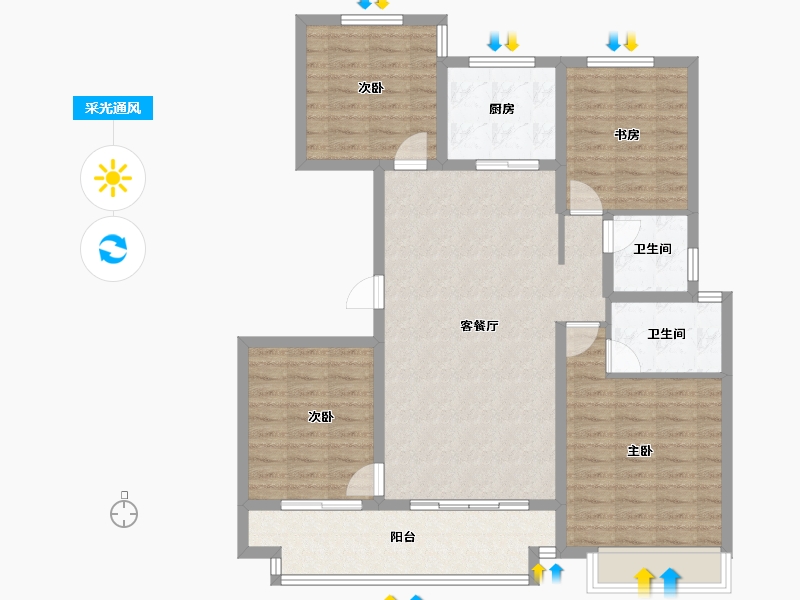 山东省-淄博市-般河郦景-107.20-户型库-采光通风