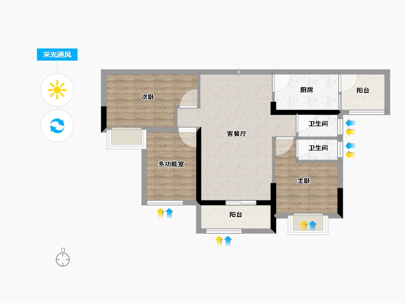 广东省-江门市-锦富·汇景湾-71.50-户型库-采光通风