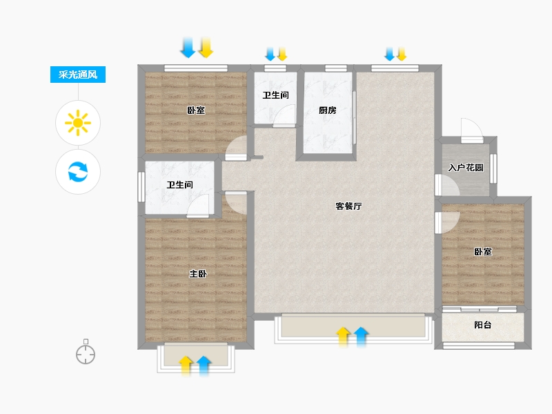 河北省-沧州市-百丰·天禧-106.95-户型库-采光通风