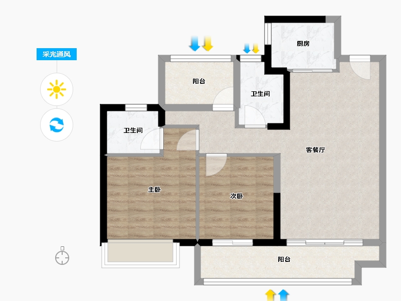 广东省-江门市-融信·中骏学院府-73.00-户型库-采光通风