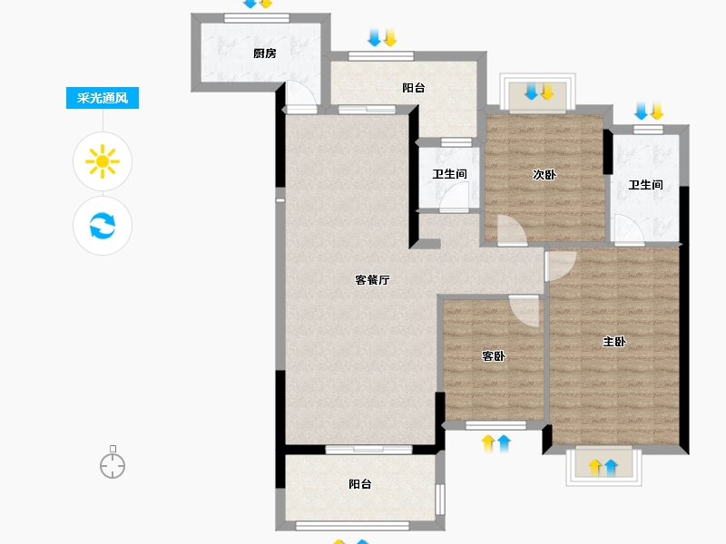 广东省-江门市-裕邦新外滩-101.85-户型库-采光通风