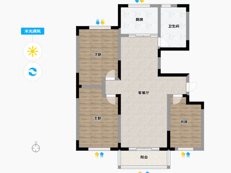 山东省-淄博市-洪铝东城华府-106.16-户型库-采光通风