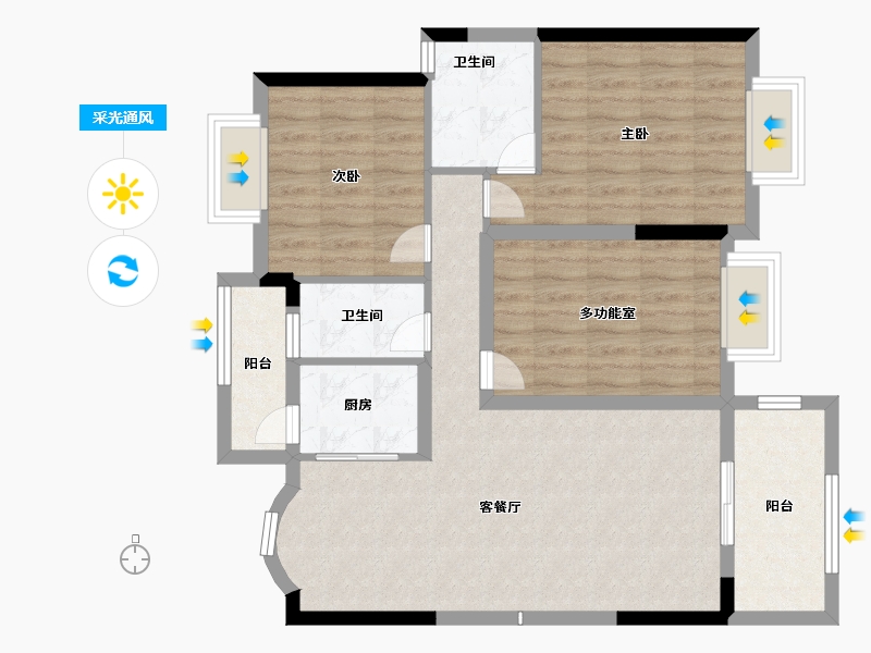 广东省-江门市-锦富·汇景湾-86.41-户型库-采光通风