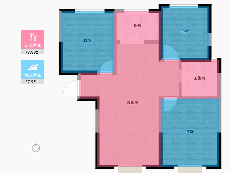 甘肃省-庆阳市-优山美地二期-72.63-户型库-动静分区