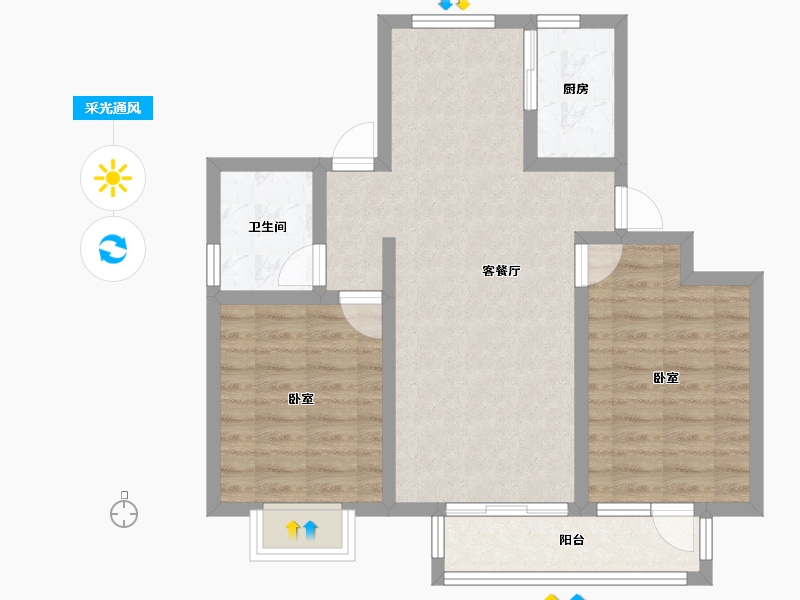 河北省-沧州市-天成鸿园-71.62-户型库-采光通风