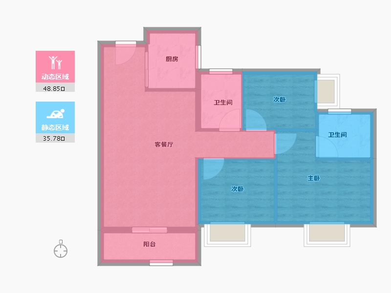 广东省-江门市-美的·樾山府-75.99-户型库-动静分区