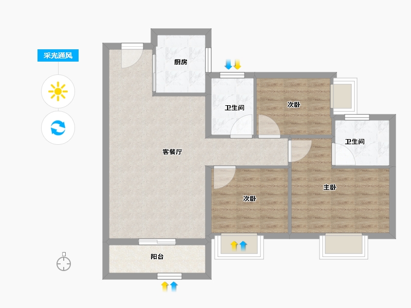 广东省-江门市-美的·樾山府-75.99-户型库-采光通风