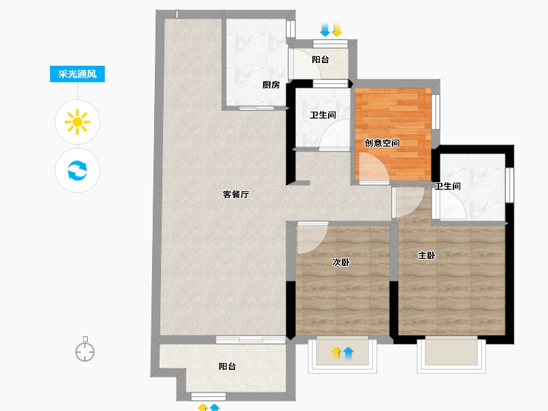 广东省-江门市-粤海城-75.88-户型库-采光通风