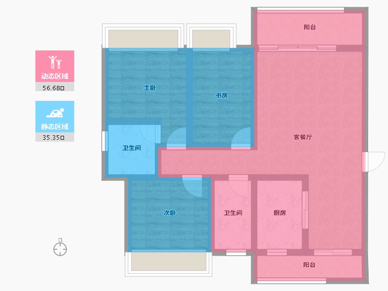 贵州省-安顺市-宽泰左岸香颂-80.37-户型库-动静分区