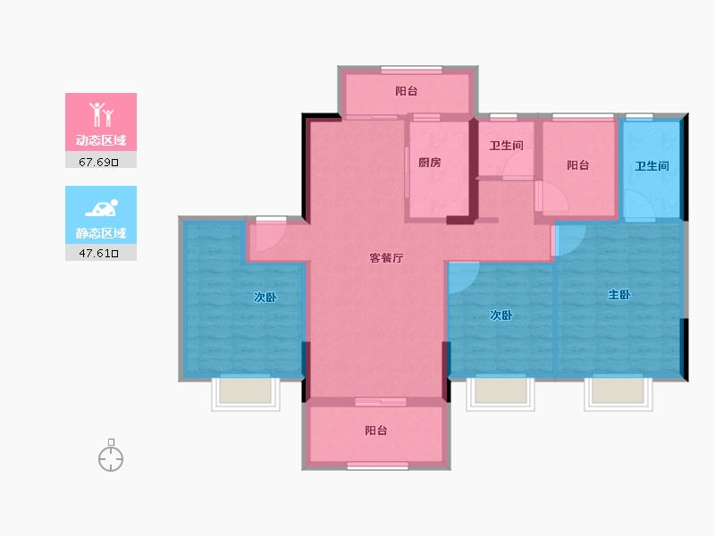 广东省-江门市-越秀滨江·华悦-102.73-户型库-动静分区