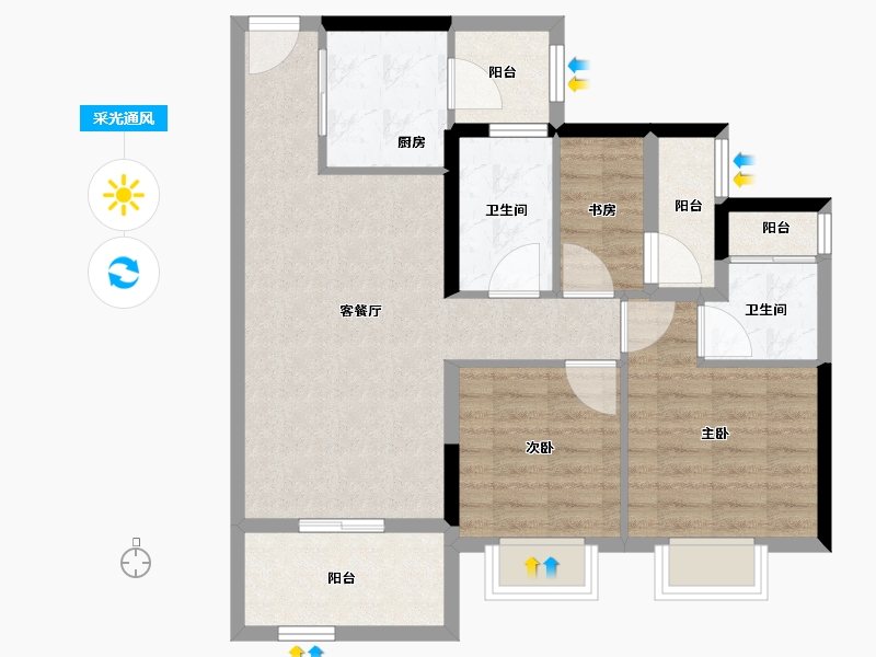 广东省-江门市-越秀滨江品悦-78.18-户型库-采光通风