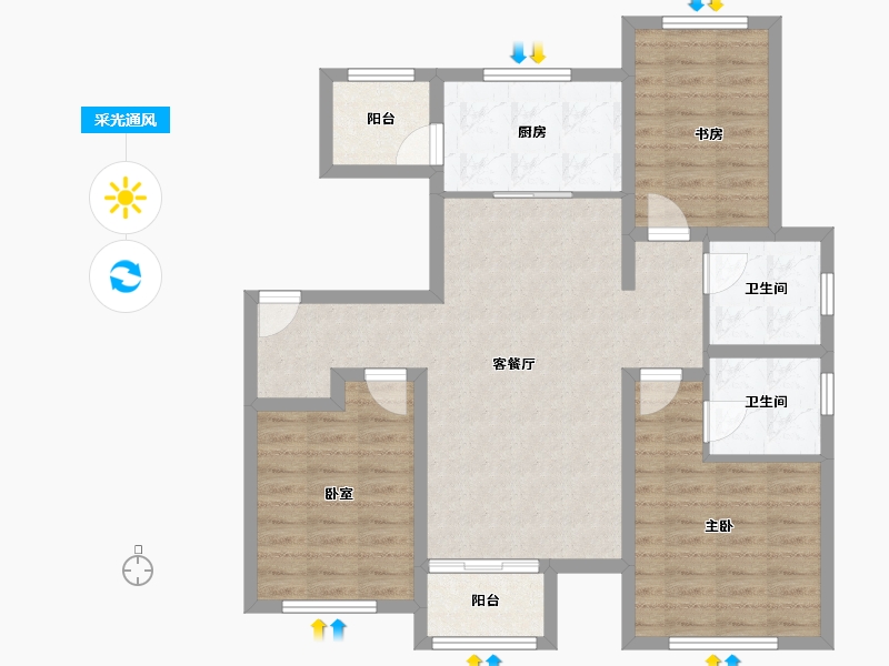 河北省-沧州市-润森紫御府-91.00-户型库-采光通风