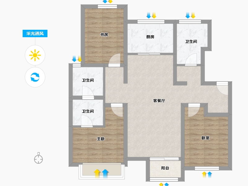 河北省-沧州市-润森紫御府-85.26-户型库-采光通风