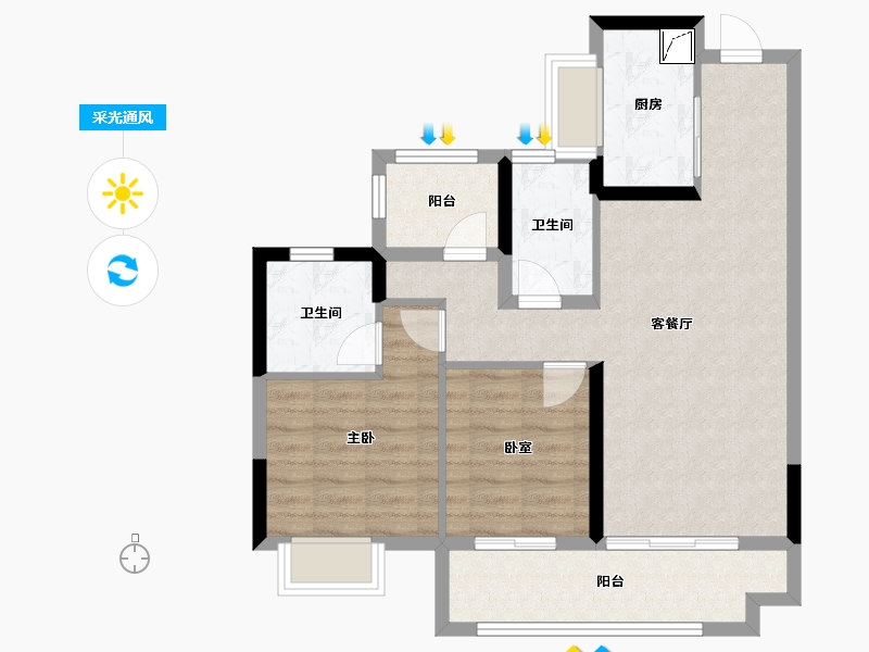 广东省-江门市-碧桂园·翡翠城-75.19-户型库-采光通风