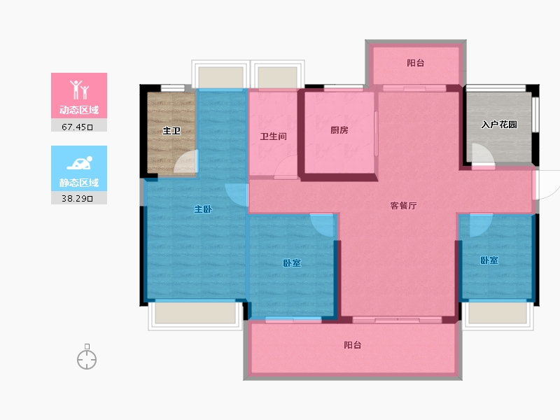 广东省-惠州市-隆生鹿江花园-105.39-户型库-动静分区