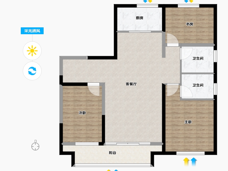 山东省-淄博市-宙合壹品-115.35-户型库-采光通风