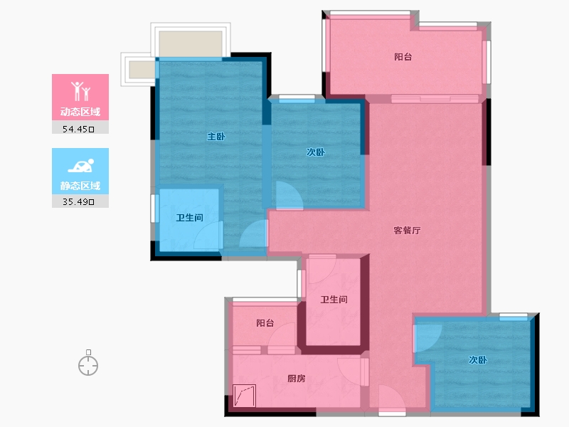 重庆-重庆市-蓝光公园悦湖-84.13-户型库-动静分区