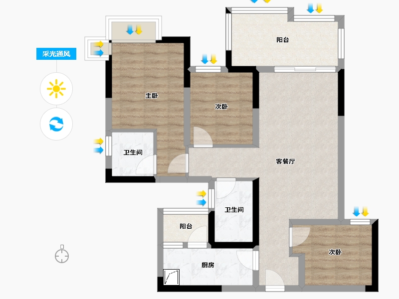 重庆-重庆市-蓝光公园悦湖-84.13-户型库-采光通风