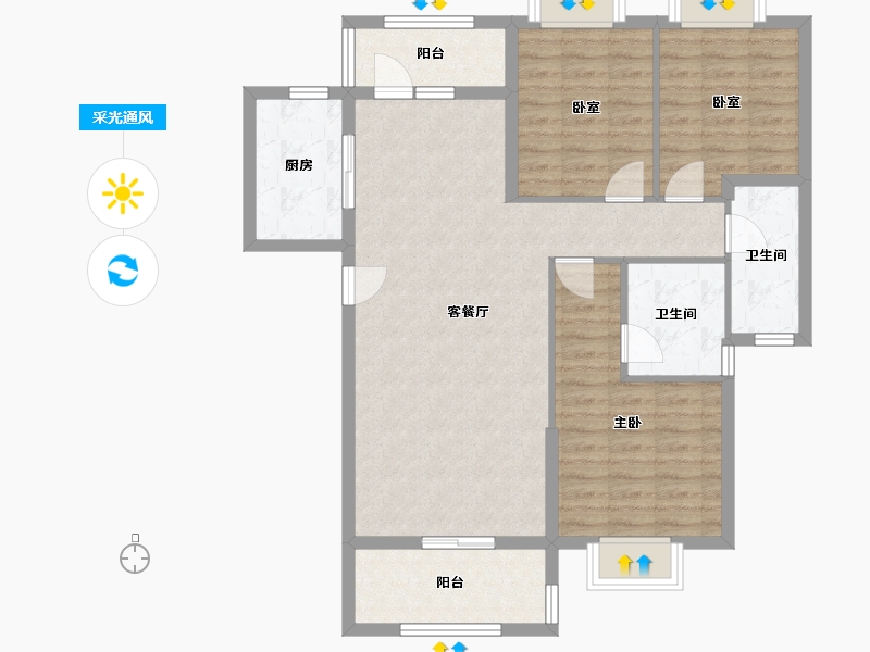 广东省-江门市-盛安江畔-95.58-户型库-采光通风