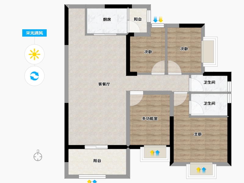 广东省-江门市-锦富·汇景湾-88.88-户型库-采光通风