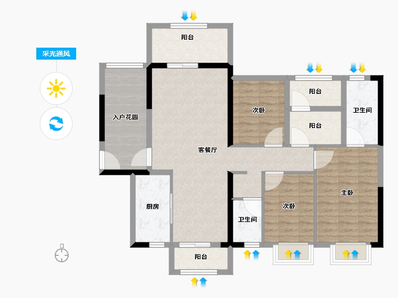 广东省-江门市-越秀滨江·华悦-105.10-户型库-采光通风