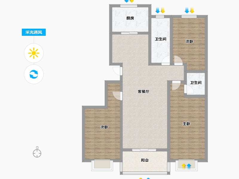 山东省-淄博市-舒香苑-122.32-户型库-采光通风