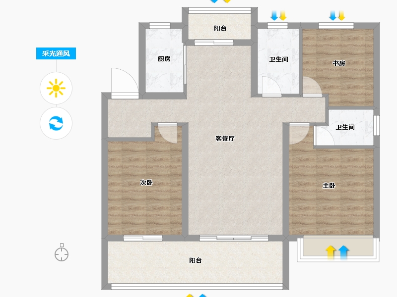 安徽省-阜阳市-天阜广场院子-92.00-户型库-采光通风