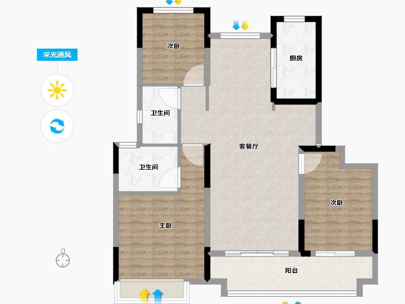 山东省-淄博市-金科集美天辰-102.40-户型库-采光通风