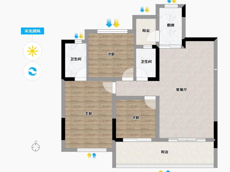 四川省-内江市-隆城锦翠三期博苑-85.98-户型库-采光通风