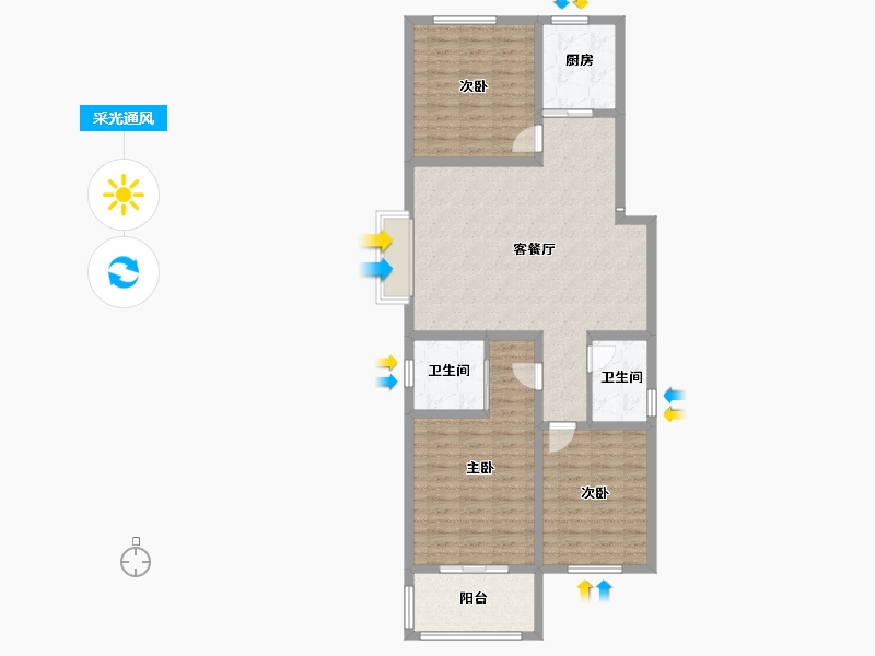 陕西省-咸阳市-秦建东城丽景-104.61-户型库-采光通风