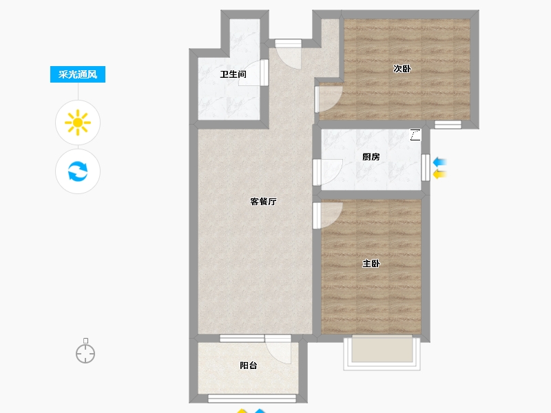 山东省-青岛市-蔚蓝天地-66.40-户型库-采光通风