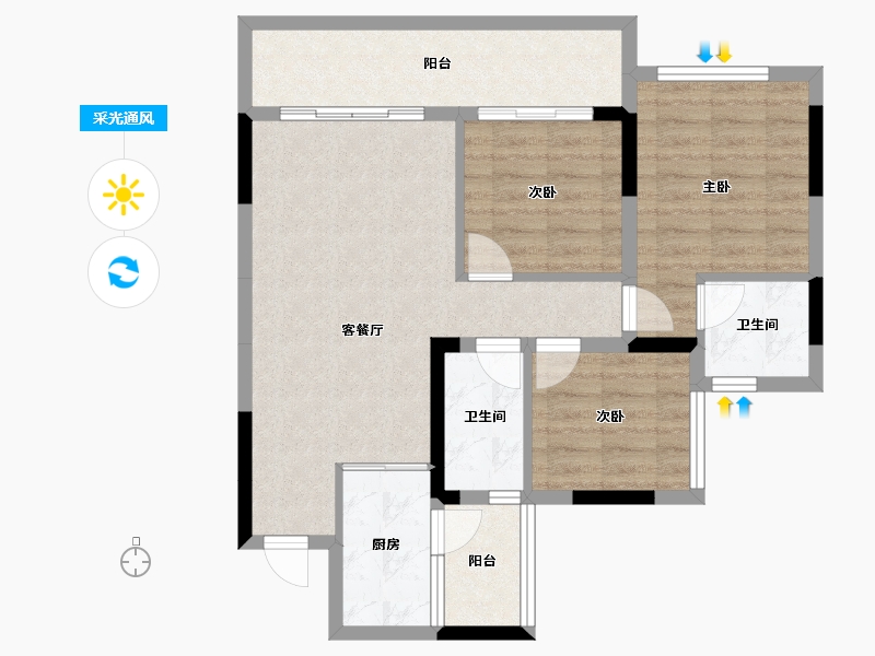 四川省-内江市-隆城观邸二期尚璟-77.48-户型库-采光通风