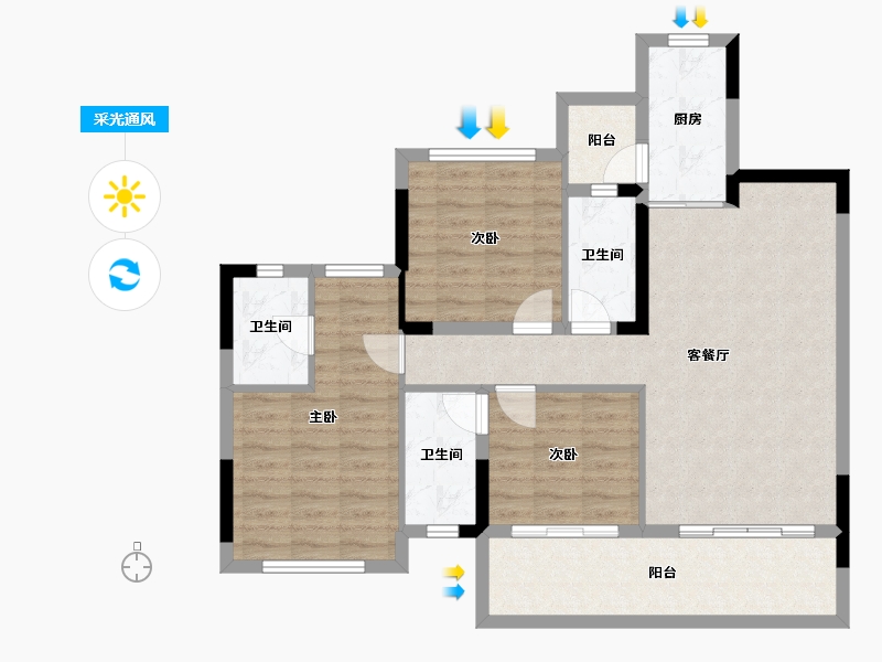 四川省-内江市-隆城锦翠三期博苑-93.76-户型库-采光通风