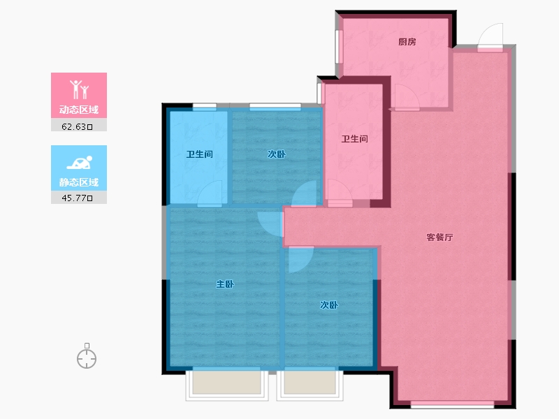 内蒙古自治区-巴彦淖尔市-巴彦淖尔恒大珺庭-98.46-户型库-动静分区