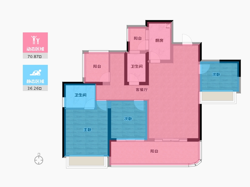 四川省-宜宾市-华侨城长江公馆-94.30-户型库-动静分区