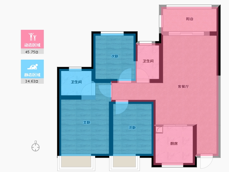 陕西省-咸阳市-伍峰骊园-70.29-户型库-动静分区