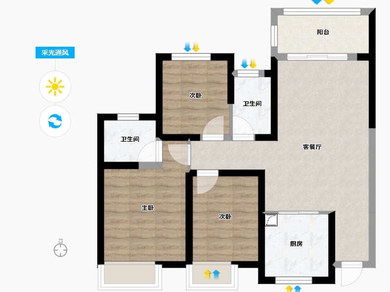 陕西省-咸阳市-伍峰骊园-70.29-户型库-采光通风