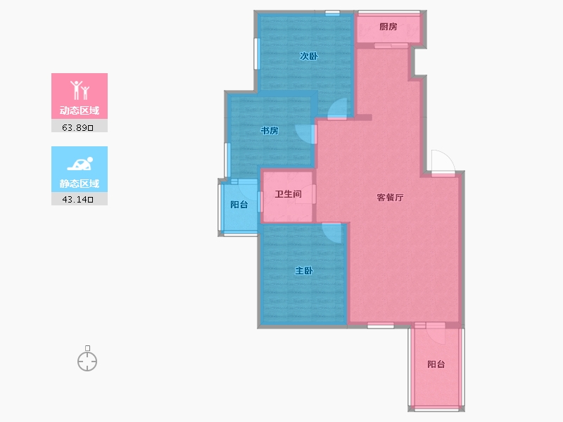 辽宁省-朝阳市-宏运凤凰新城二期-95.70-户型库-动静分区