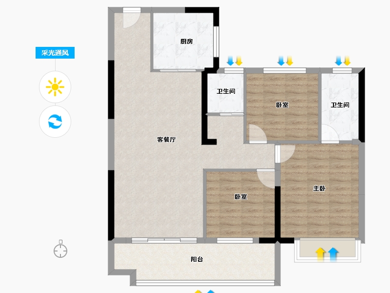 江苏省-盐城市-阜宁碧桂园双玺-96.00-户型库-采光通风