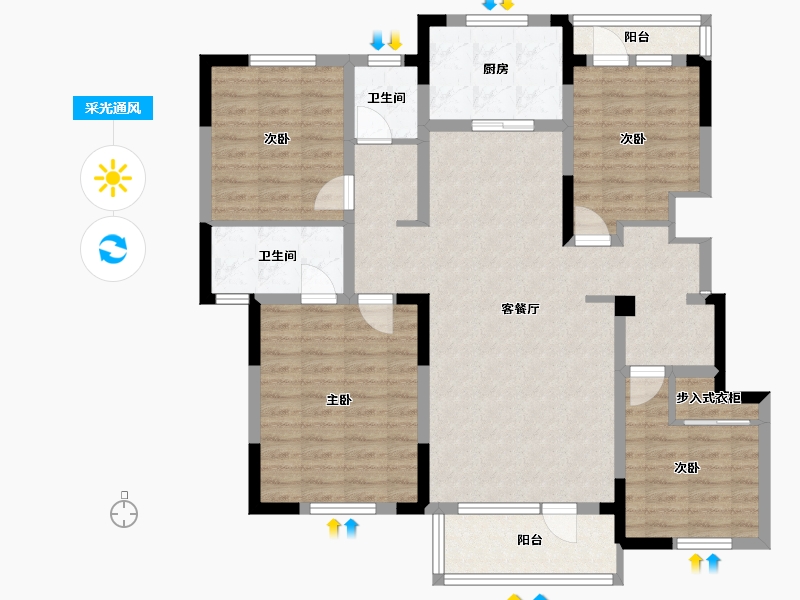 山东省-青岛市-蔚蓝天地-112.00-户型库-采光通风