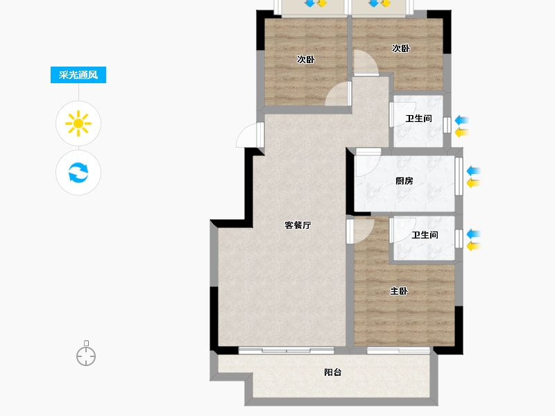 四川省-内江市-莱菲特广场三期森林里-72.25-户型库-采光通风