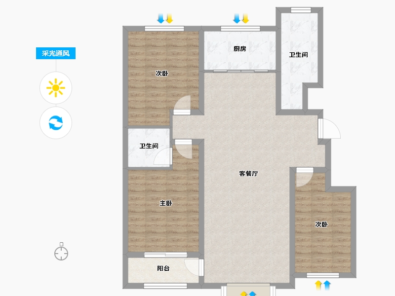 山东省-淄博市-汇鼎麗城-102.44-户型库-采光通风