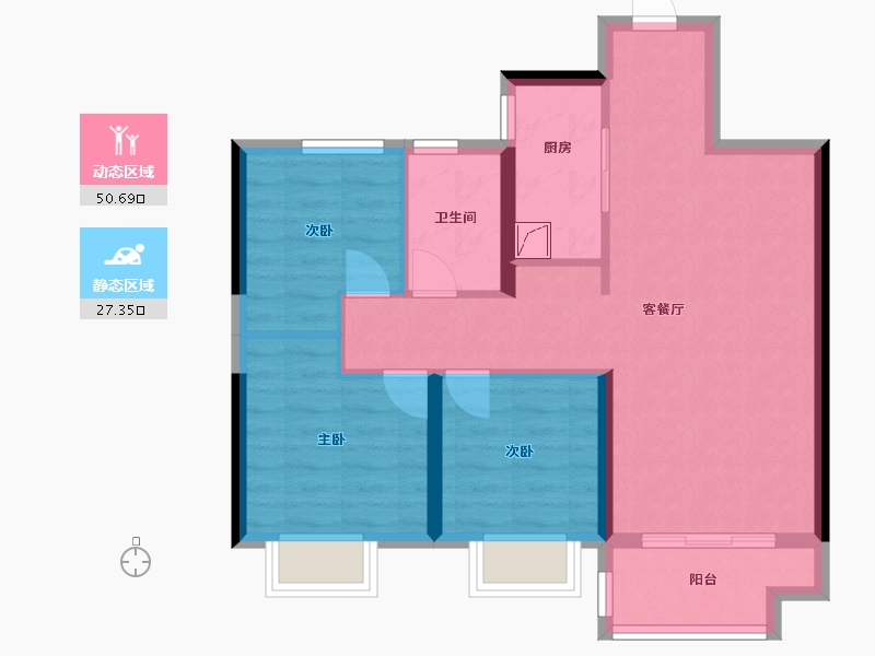 江苏省-盐城市-射阳金科集美望湖公馆-69.35-户型库-动静分区