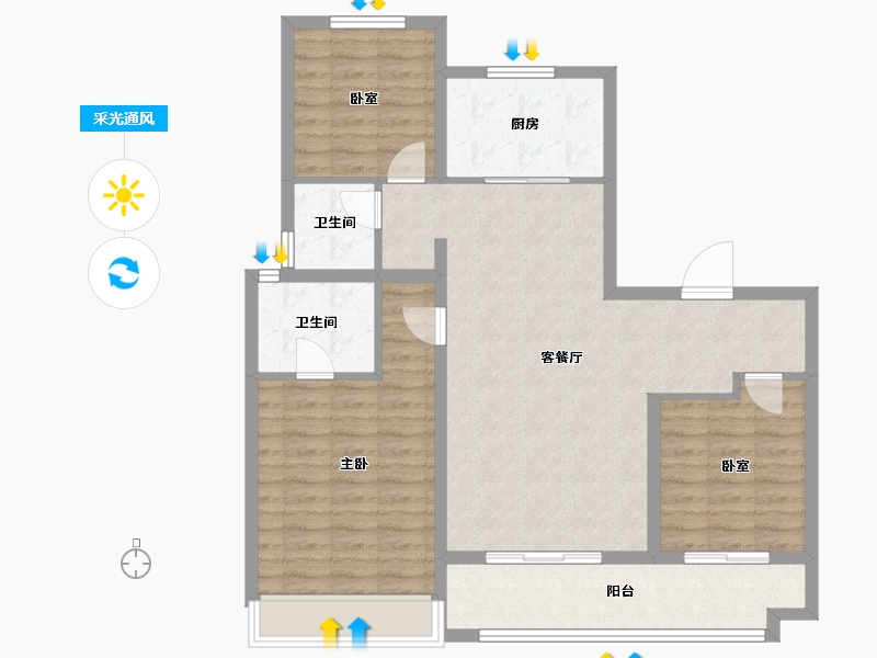 山东省-淄博市-云星齐都御园-100.58-户型库-采光通风