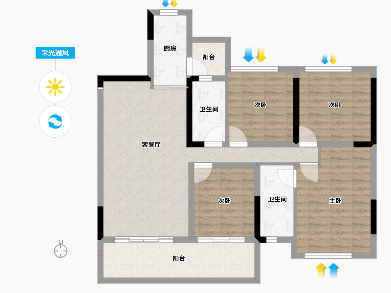 四川省-内江市-隆城锦翠三期博苑-98.20-户型库-采光通风