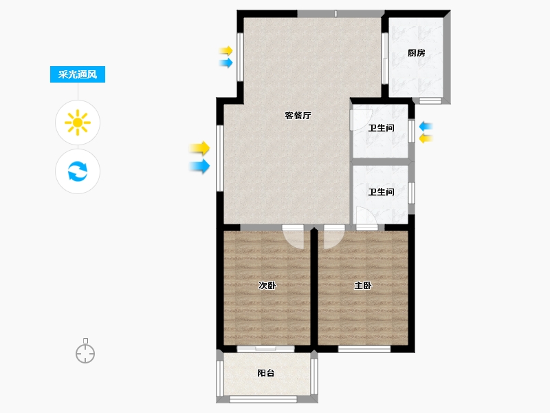 陕西省-咸阳市-秦建东城丽景-84.81-户型库-采光通风