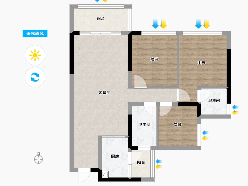 四川省-宜宾市-鲁能雲璟-74.54-户型库-采光通风