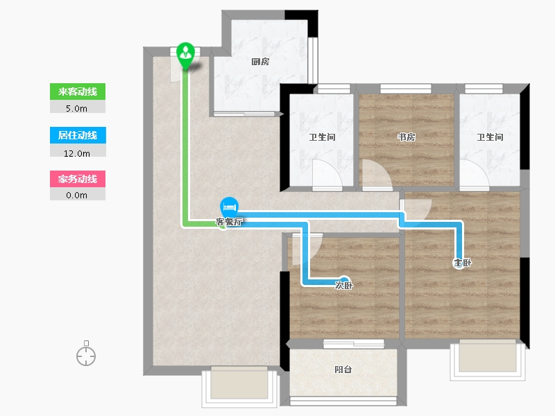 福建省-龙岩市-璞玉滨江-70.40-户型库-动静线