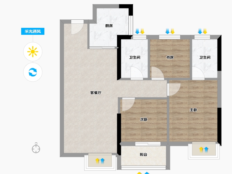 福建省-龙岩市-璞玉滨江-70.40-户型库-采光通风